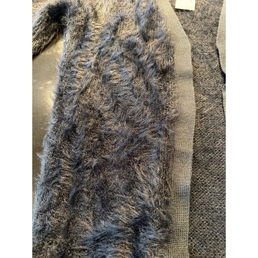 VENUS NWT Women's Black Fuzzy Eyelash Knit Open Front Long Cardigan Sweater S - Picture 6 of 8